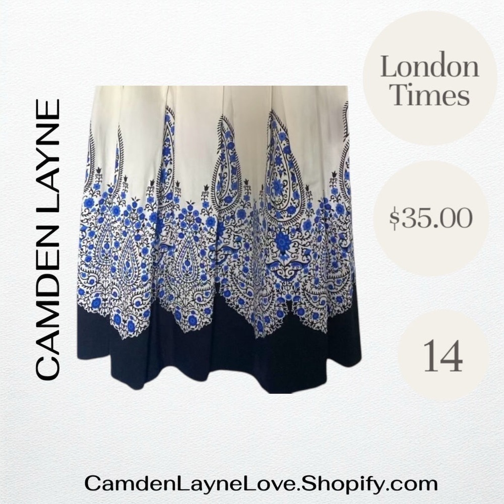 London Times Blue A-Line Scoop Neck Midi Dress - Picture 5 of 7